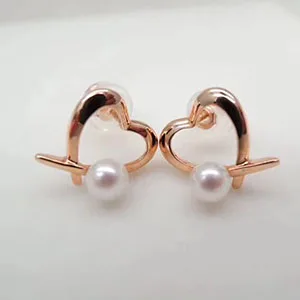 Rose gold color Серьги-гвоздики Sinya, 18 К, Золотое сердце, дизайн с натуральным высоким блеском, круглый жемчуг Au750, серьги для любимой женщины, девушки, лучший подарок - Цвет камня: Rose gold color