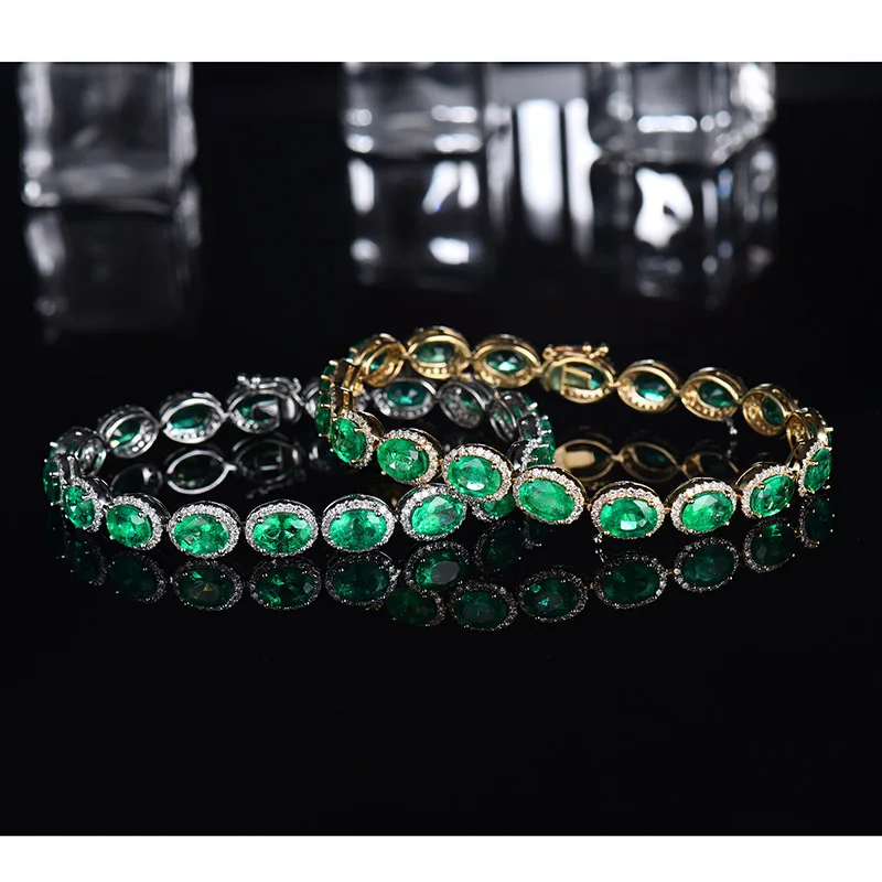 LOVERJEWELRY Браслеты для Для женщин Слои Solid 18 k цвет: желтый, белый золотой 27.06ct натуральный изумруд 175 мм Длина Женская Праздничная обувь браслет