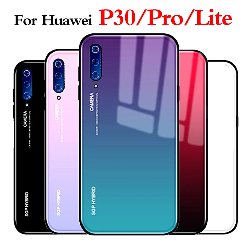 Градиентный чехол для Huawei P30 lite стеклянный бампер чехлы 30 pro p Hawei легкие Чехлы