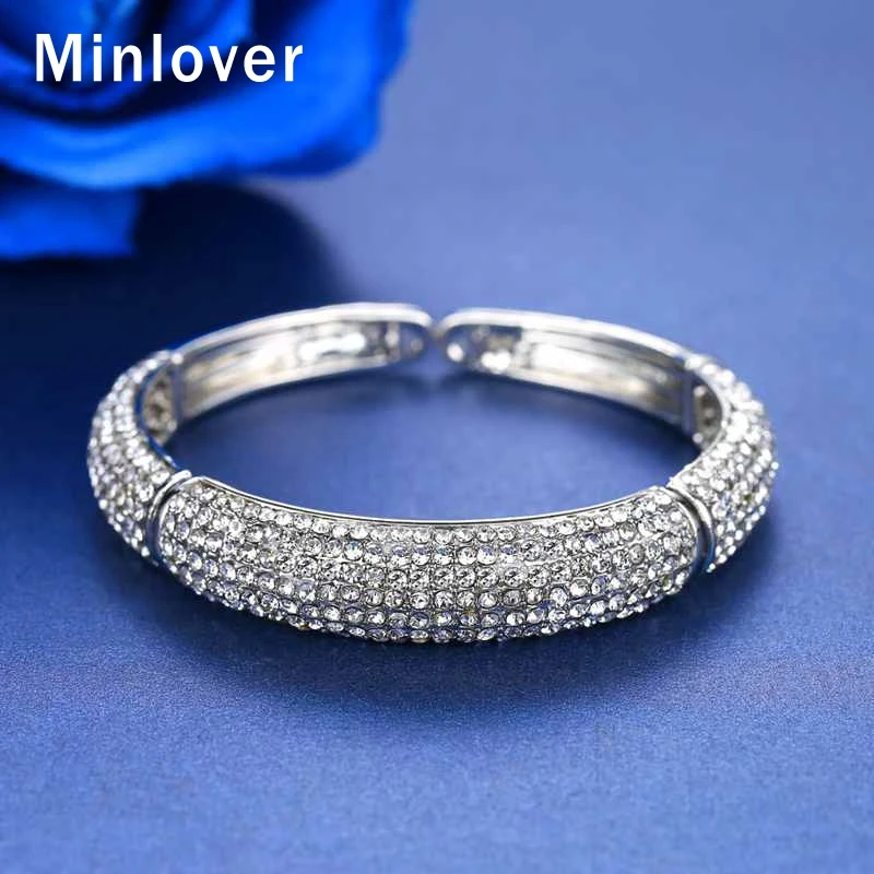 Minlover женский простой ветряной браслет с кристаллами круглая манжета Свадебный