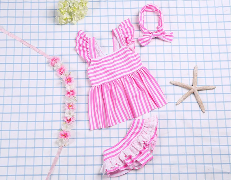 Новинка 2020 Детский милый купальник в полоску принцессы детский для девочек