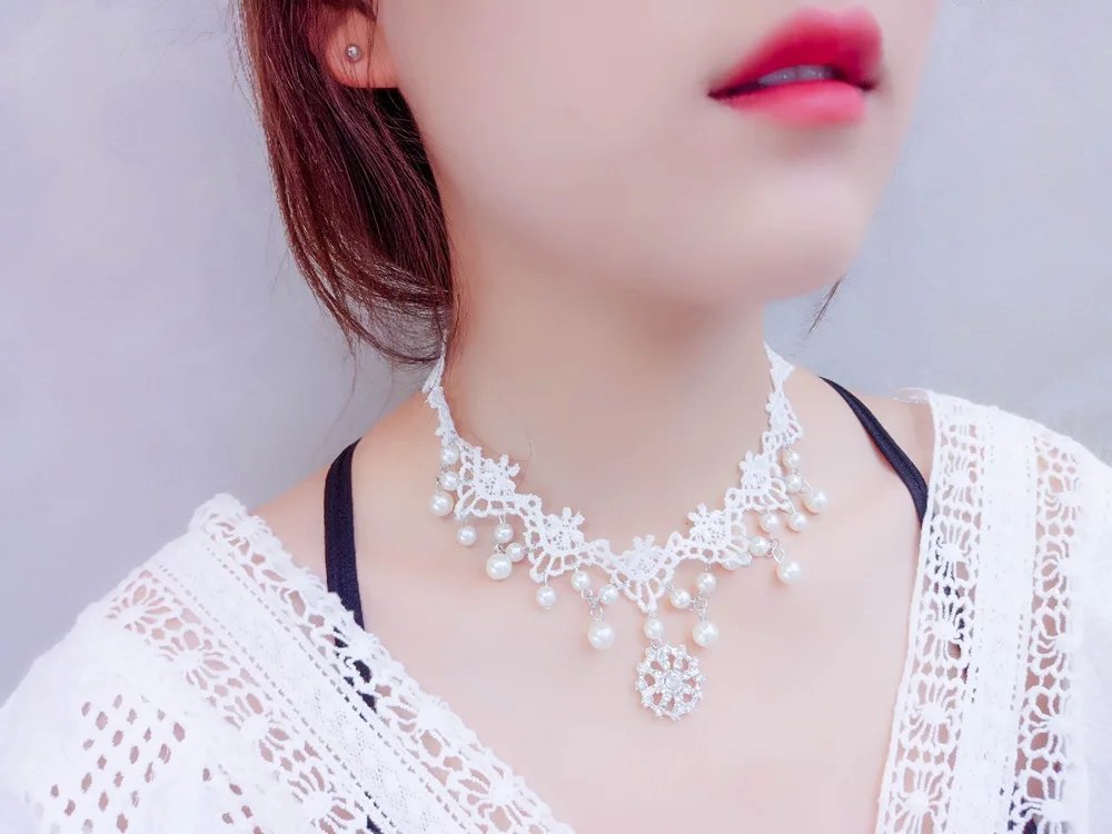 2019 New Boho Women white lace chocker Chain crystal Necklace collana Kolye Bijoux Collares Mujer gargantilha Collier wedding | Украшения и