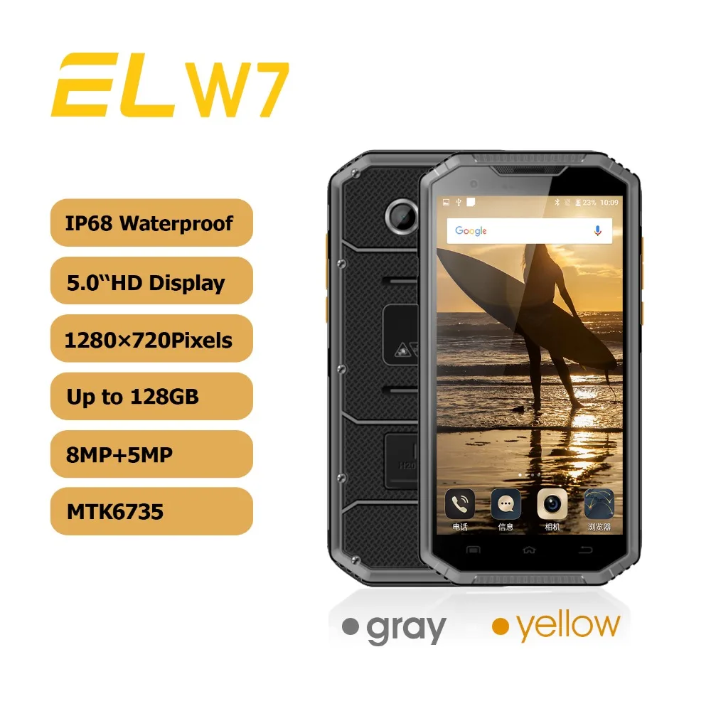 EL W7 4G мобильный телефон 5," HD Touch разблокированный 16 Гб rom 1 Гб ram Водонепроницаемый Телефон IP68 флагманский прочный смартфон Android