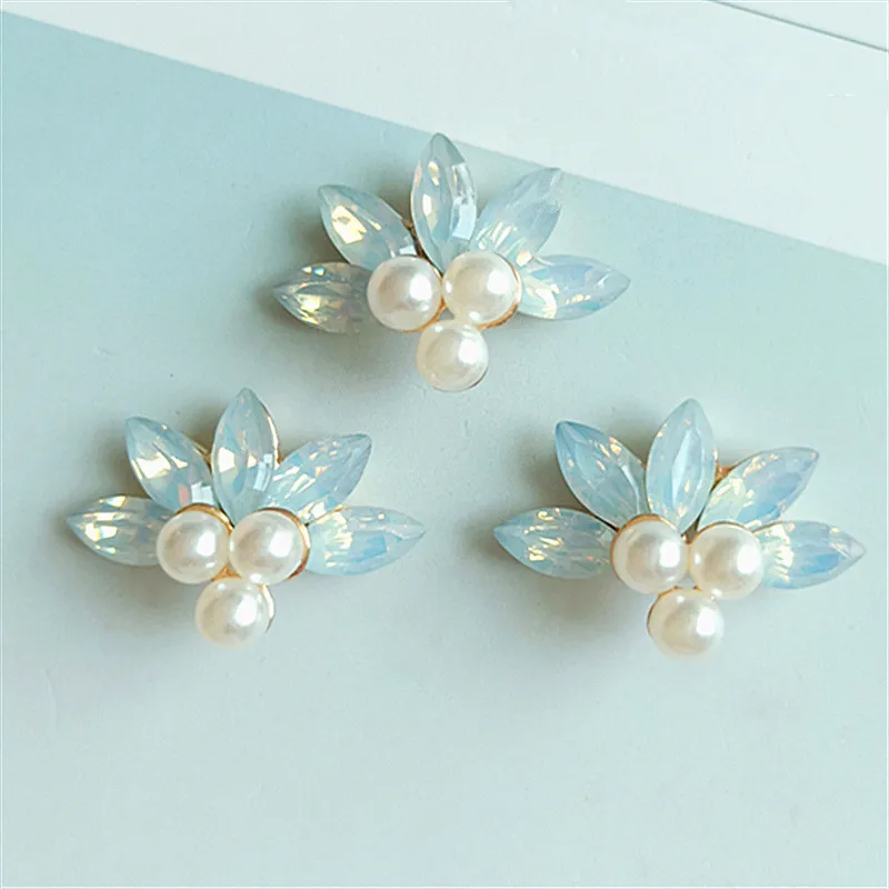 SEA MEW 30 PCS 3.1cm*2.1cm Fashion Metal Alloy Crystal Rhinestone Pearl Flowers Connectors Charm For Jewelry Making | Украшения и