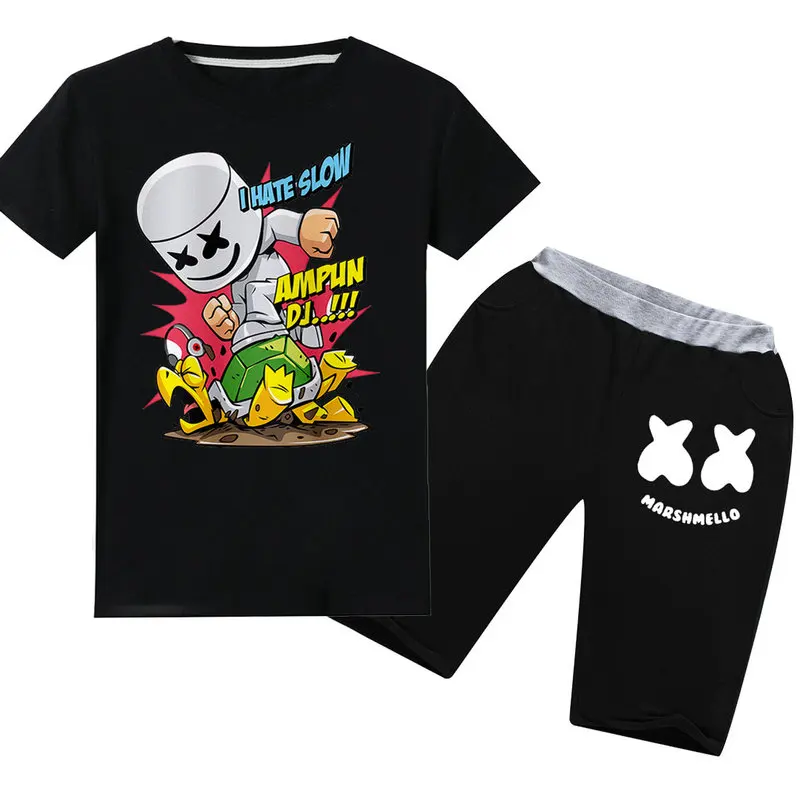 Хлопковая футболка + шорты комплект для девочек и мальчиков с мультяшным принтом