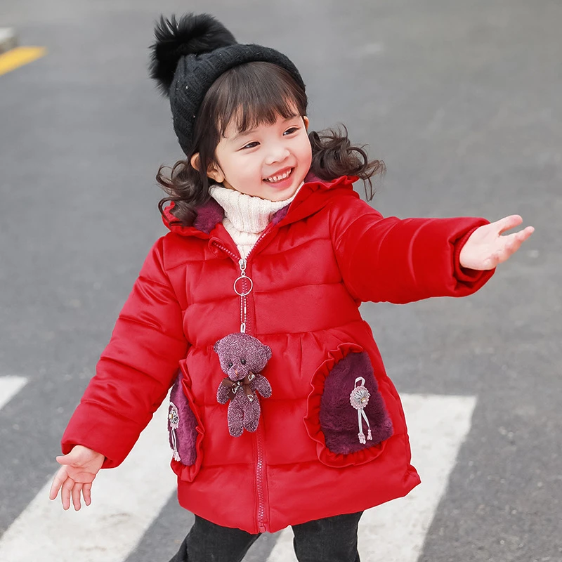 Girls Jackets Baby Outdoor Warm Clothing Thick Coats Windproof Children Winter Kids Cartoon bear Outerwear | Детская одежда и