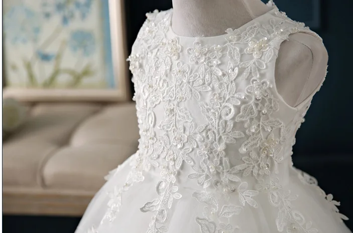 Детские платья 2016 белое изысканное платье для девочки с кружевными цветами