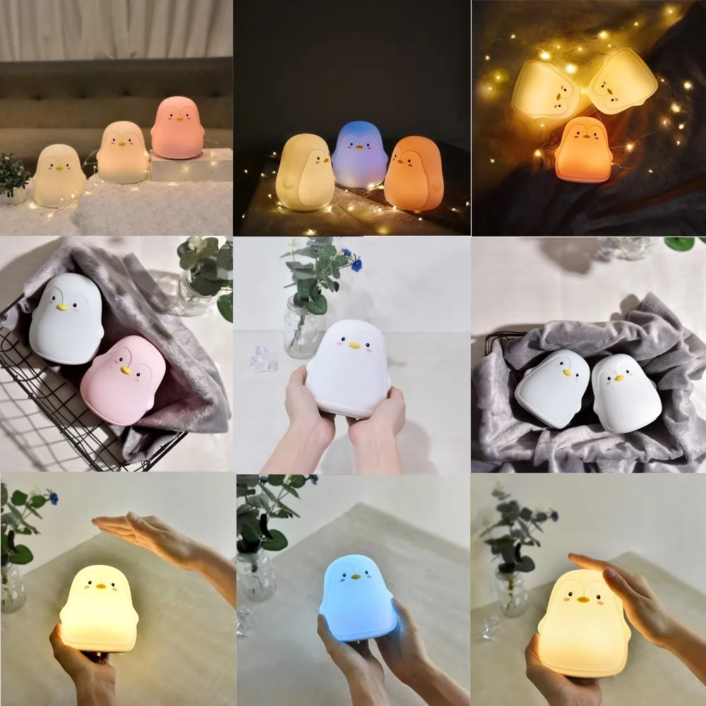 Cute Penguin Night Lamp Cartoon LED Lampara Toys Light For Children Touch Baby Lampka Nocna Dla Dzieci Veilleuse Enfant | Лампы и