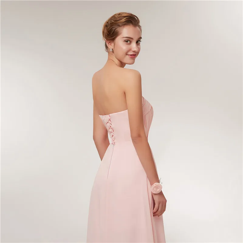 Простое длинное шифоновое розовое платье подружки невесты Vestido De Festa De Casamento Вечерние платья на выпускной