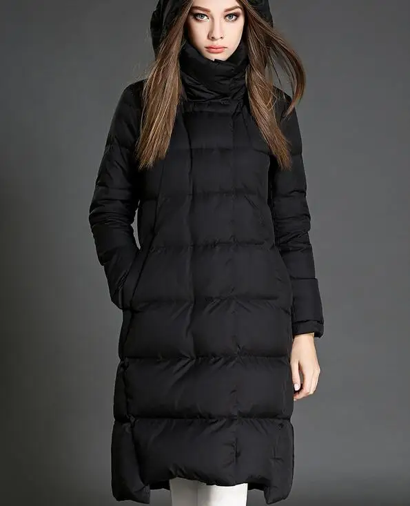 Короткий спереди женский пуховик длинное зимнее пальто с капюшоном|coat down|coat longcoat