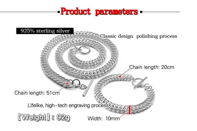 Модный 100% Стерлинговое Серебро 925 пробы мужской браслет 10 мм/ожерелье Настоящее