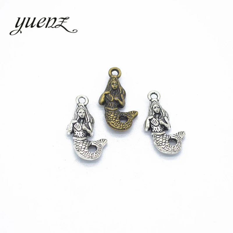 YuenZ 10 шт. 3 цвета античное серебряное животное амулет Русалка подходит для