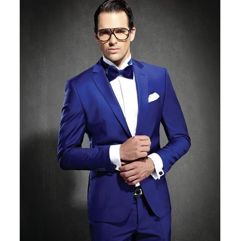 

Custom made Royal Blue Groom Tuxedos Notched Lapel Men's Wedding Suits Slim Fit Two Pieces Cheap Groomsmen Suit