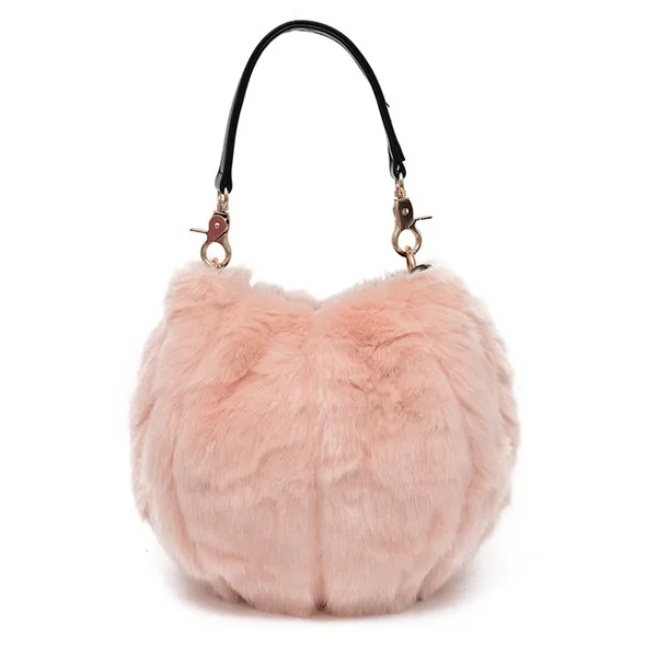 Pink Женская меховая сумка, новые модные сумки из искусственного кроличьего меха, соломенная сумка, женская сумка на плечо, зимние вечерние сумки B38 - Цвет: Pink