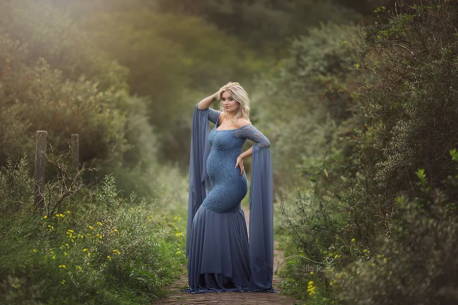 Сексуальное платье для беременных фотосессии макси с длинными рукавами