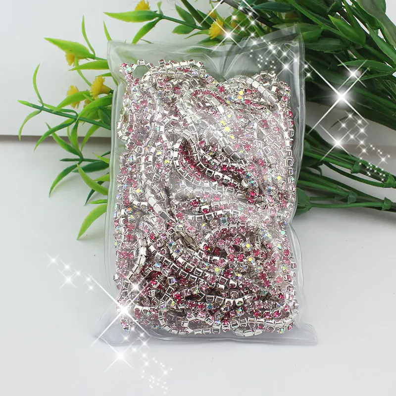 SS6-SS12 ювелирных изделий 10 ярдов/партия Блестящие crystal Pink+ Роза+ стразы AB crystal цепи для изготовления украшений своими руками, свадебные украшения