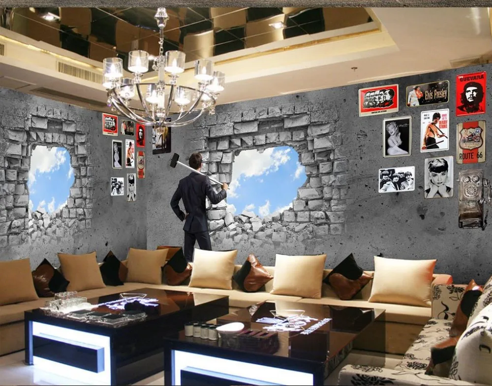 Классические обои для стен ретро кирпичная стена ktv бар на заказ 3d фото