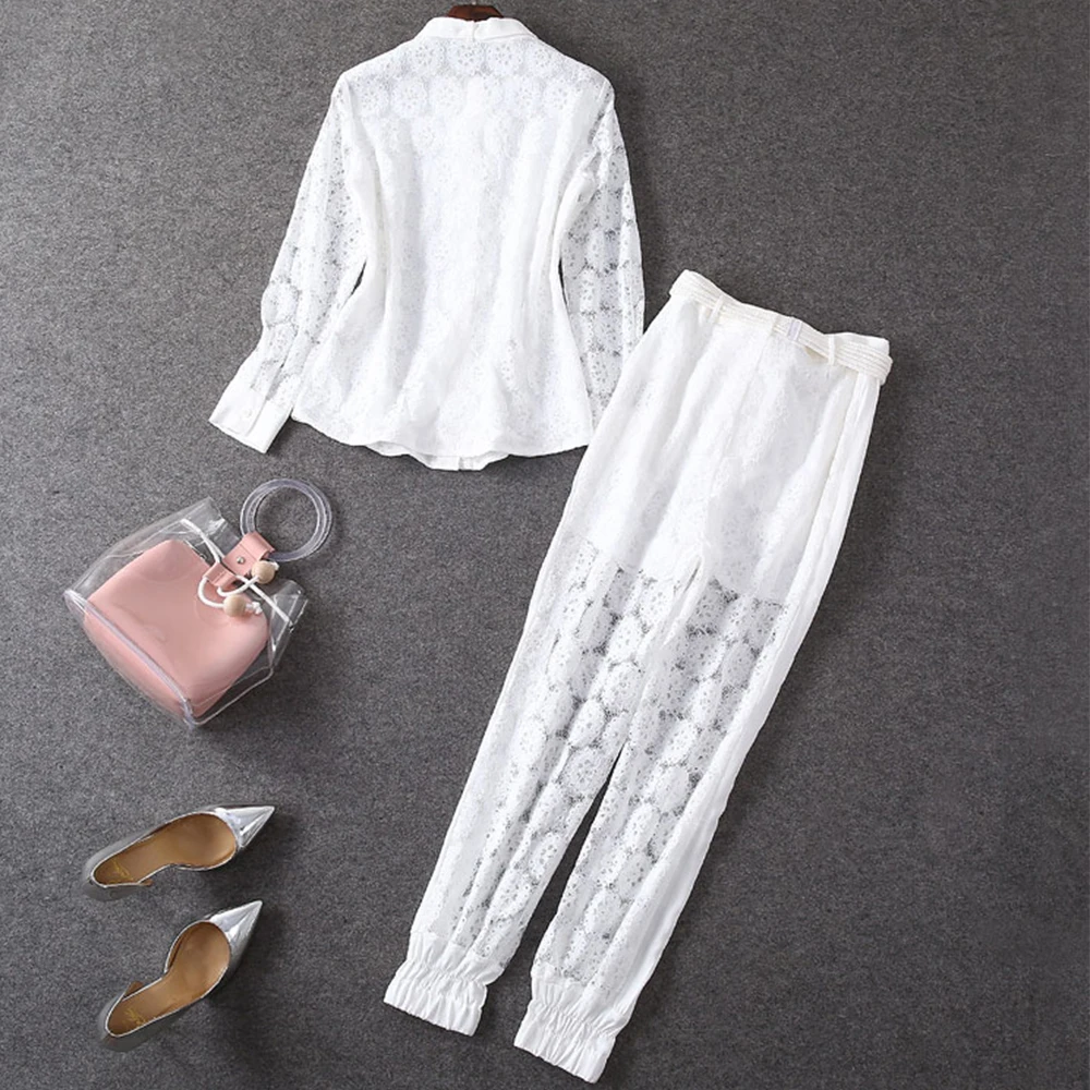 Женский офисный костюм FTGSDLONG комплект из 2 предметов: кружевной топ и штаны с