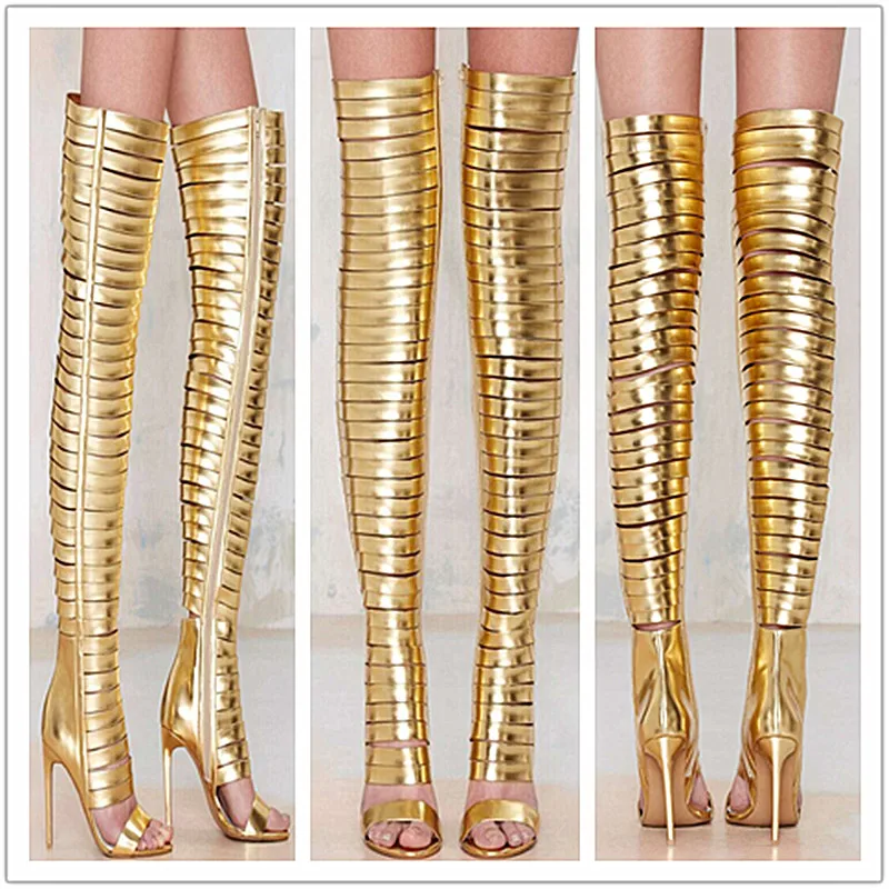 Над Коленом Новый Высокие Сапоги Женщин Сандалии Полые Peep-toe Обувь Сексуальная