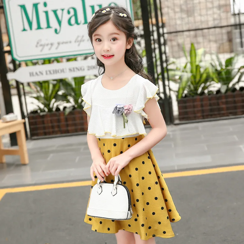 Kids Dresses for Girls Toddler Summer Dress Children Fashion Princess Elegant Lotus Leaf Sleeve Polka Dots 3 to 11 Years | Детская