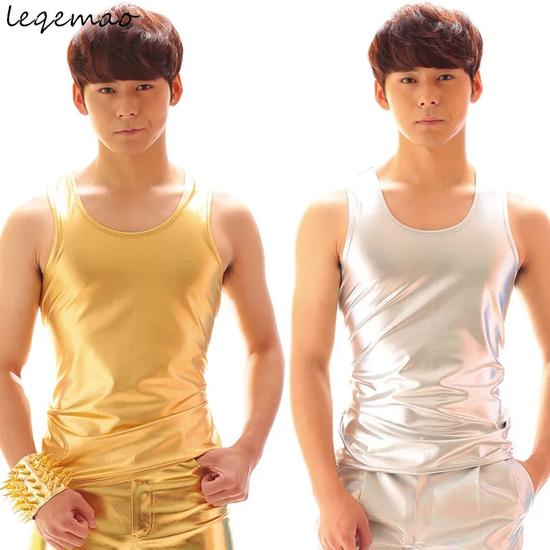 

Man Sequined Gold And Silver Vest Hairstylist Performance Clothing Leggings Singer Performance Clothes Singer Dancer Concert Per