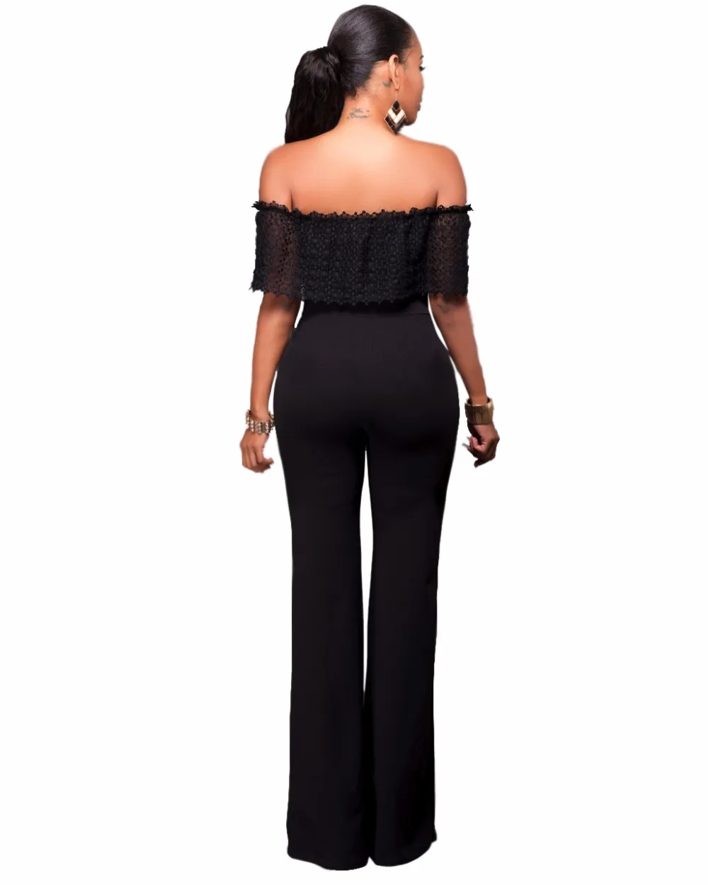 Женский комбинезон облегающий с открытой спинкой открытыми плечами для