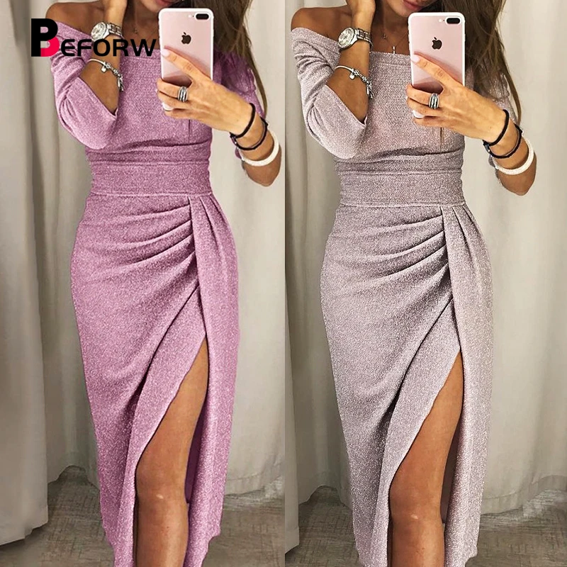BEFORW сексуальный Тонкий платье больших размеров Длинный рукав зима женское с