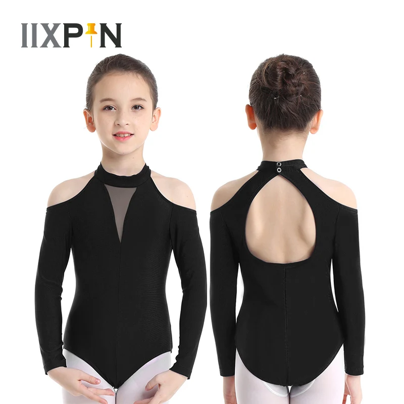 

IIXPIN Girls Leotards Ballet Off-shoulder Long Sleeves Mock Neck Cutout Back Ballet Dance Gymnastics Leotard Jumpsuit Bodysuit