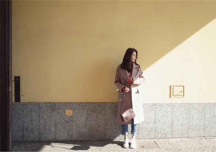 Preppy Style Long Wool Coat Loose Turn-down Collar Wool Blend Coat and Jacket Double Breasted Women Coats Autumn Winter