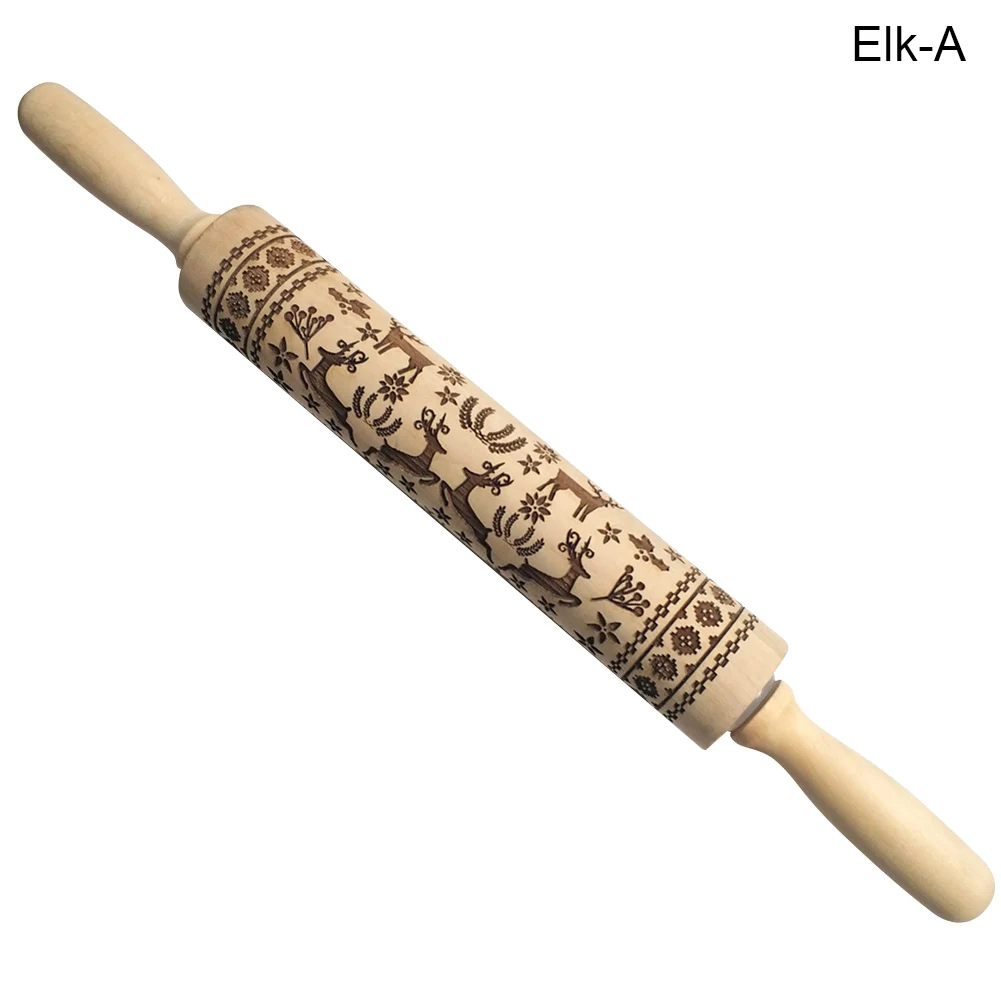 Elk-A 1 шт. деревянная Скалка тиснение выпечки Рождество Лось печенье лапша бисквит Фондант 899 - Цвет: Elk-A