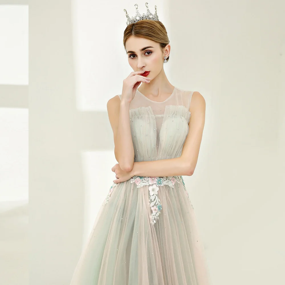 Длинное платье Элегантное светло-зеленое 2018 модное Тюлевое банкетное женское