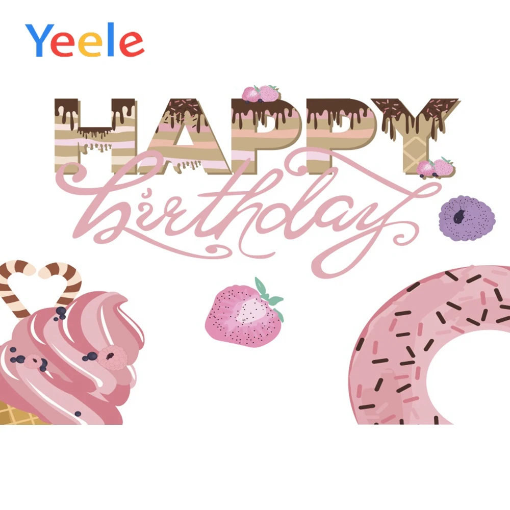 Yeele Happy Birthday Sweet Ice Cream Donut Strawberry Scene Baby Photography Backgrounds Photographic Backdrops For Photo Studio |