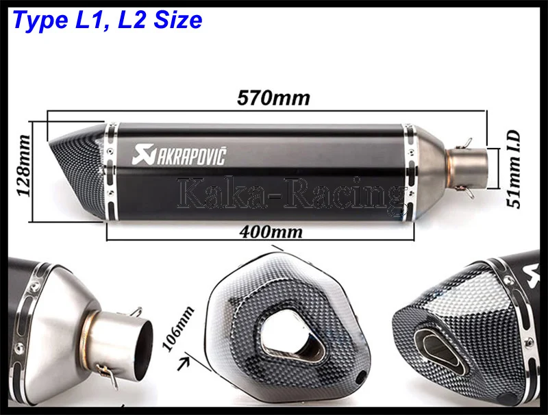 Полностью черный 570 мм/470 мм длина Akrapovic moto rcycle выхлопная труба мото rbike выхлопной глушитель мото левая сторона и правая сторона