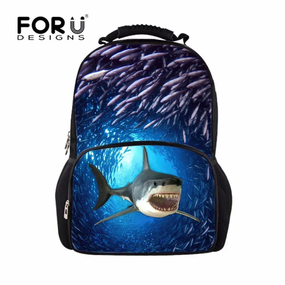 Рюкзак FORUDESIGNS для детей с голубыми животными акулами дельфинами уникальный