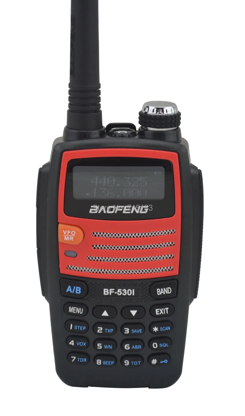 

Color Red baofeng BF-530I 136-174MHz & 400-520MHz Dual Band 5W/1W 128CH FM 65-108MHz with Free Earphone Portable Two-way Radio