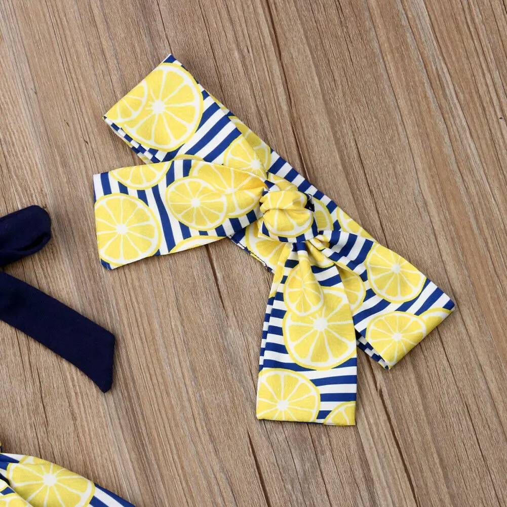 Летний детский жилет в полоску с лимонами для маленьких девочек 3 предмета топы +