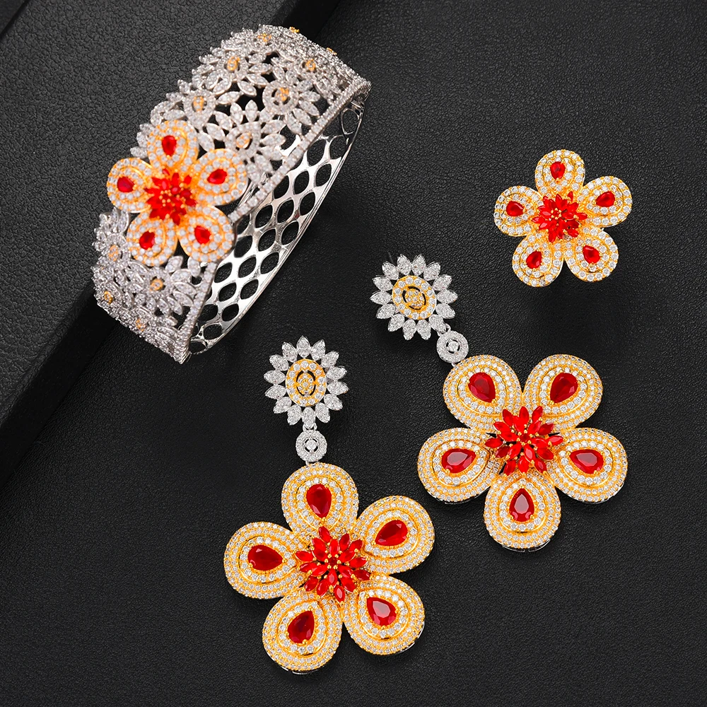 Женский набор украшений GODKI ювелирных из 4 предметов с зеленым цветком и