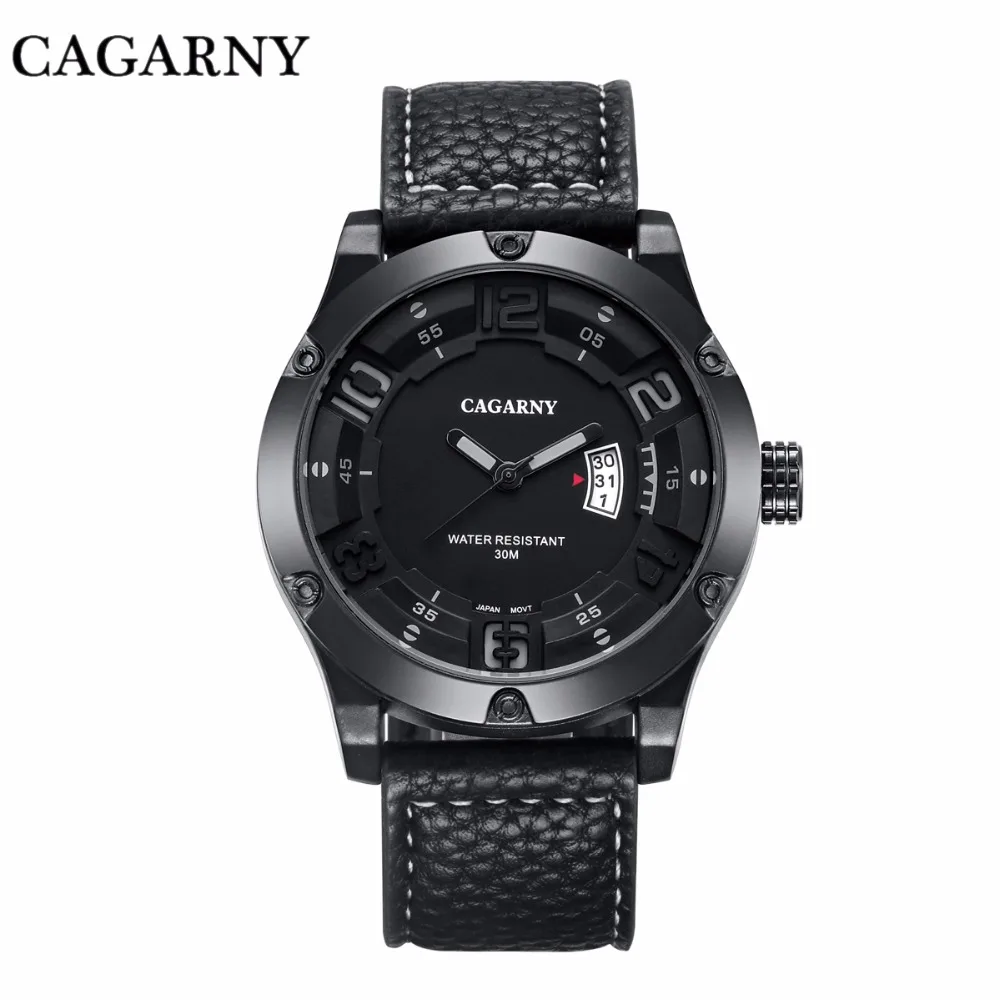 

CAGARNY fashion leather quartz watch man luxury waterproof chronograph sport wristwatch men relogios masculinos free shipping