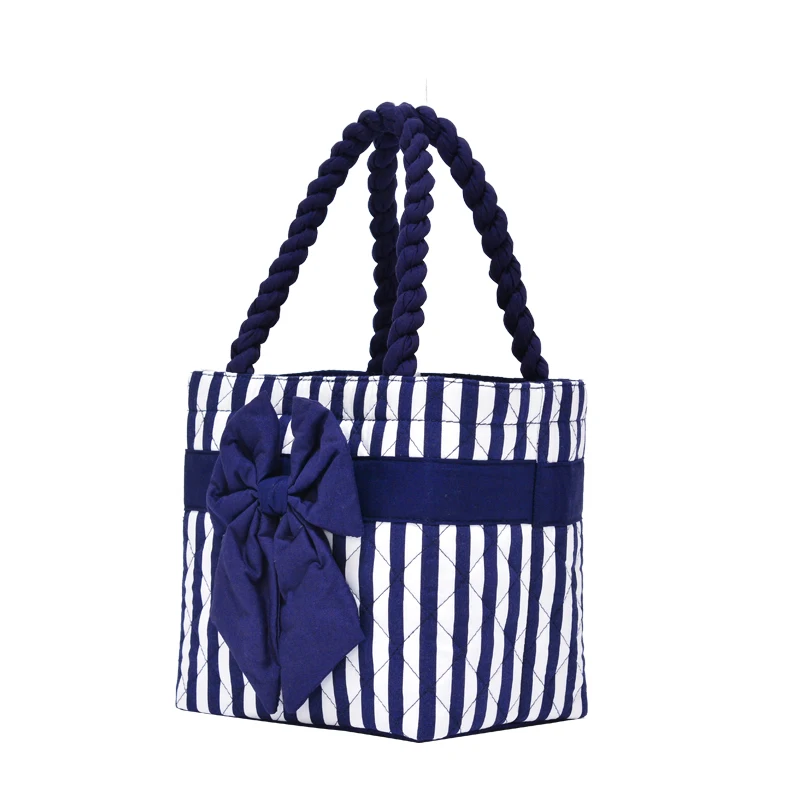 Цветочный бант с принтом в полоску хлопок Tote женские Симпатичные сумки для