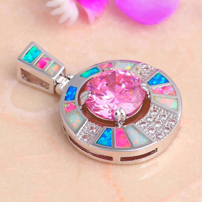 Новое поступление Трендовое Серебряное ожерелье Подвески Розовый огненный опал