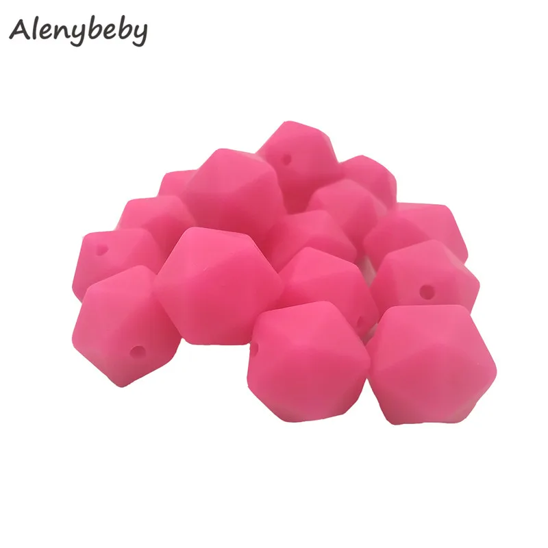Fuchsia 50pc 17mm Silicone Teether Beads Safe Icosahedron Shaped Candy Mix Color Teething Silicone Bead Toy BPA Free DIY Necklace Making - Цвет: Fuchsia