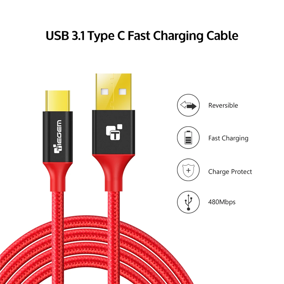 TIEGEM 3,1 usb type-C нейлоновый кабель для быстрой зарядки usb type-C USB-C кабель для синхронизации данных и зарядки для OnePlus 2 ZUK Z2 NEXUS 5X6 P Xiaomi