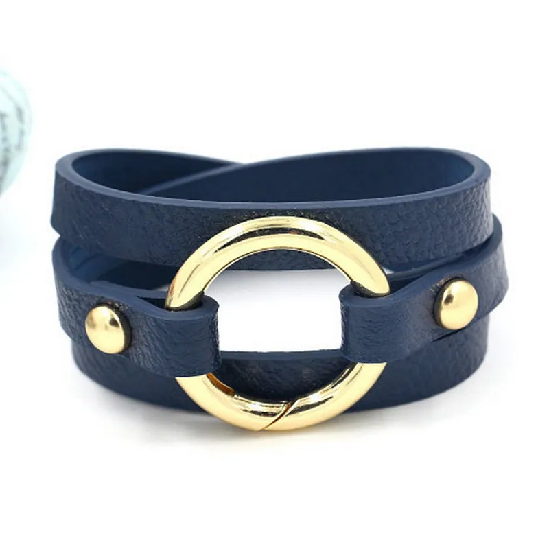 dark blue Rainbery новейший трендовый браслет из искусственной кожи с золотыми кругами для женщин, многоуровневый браслет, браслеты и браслеты JB0540 - Окраска металла: dark blue