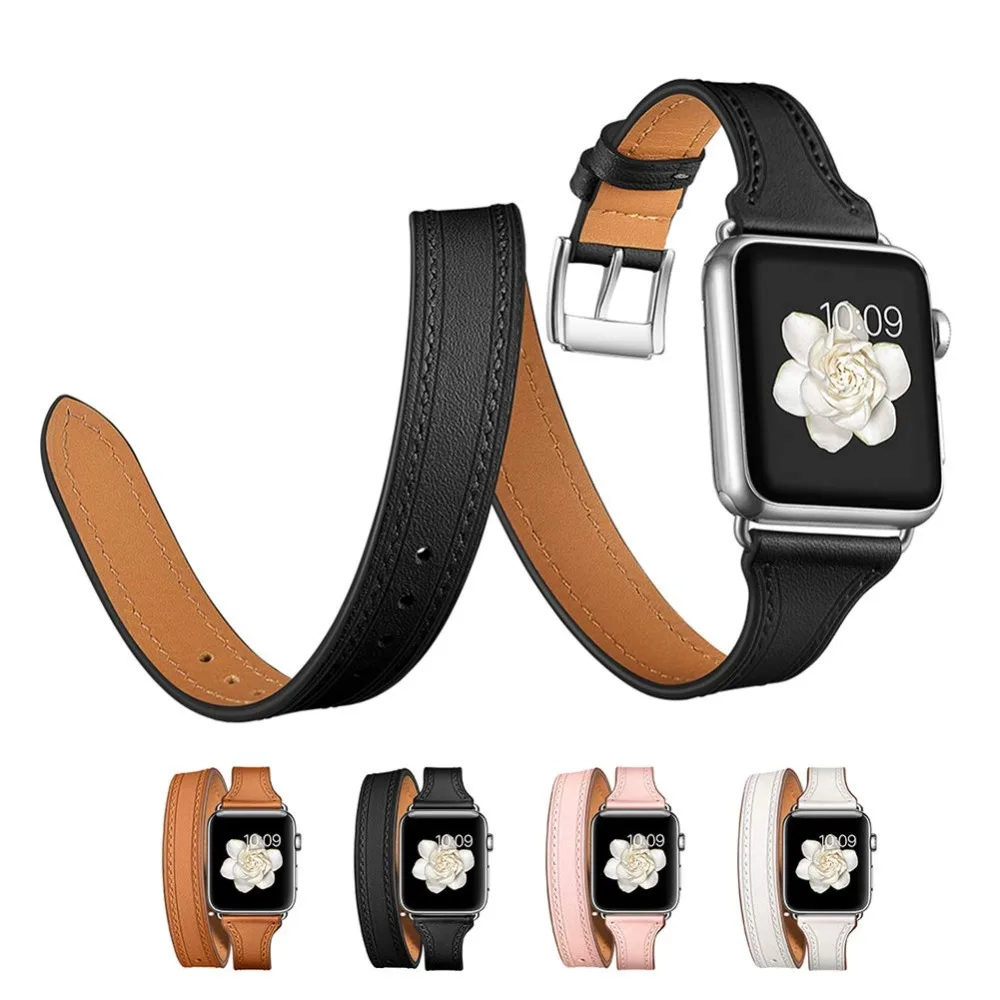 Двойной круг ремешок для наручных часов Apple Watch, версии 4 44/40/42/38 мм кожаный браслет ремешок для наручных часов iwatch серии 3/2/1 мужские и женские часы