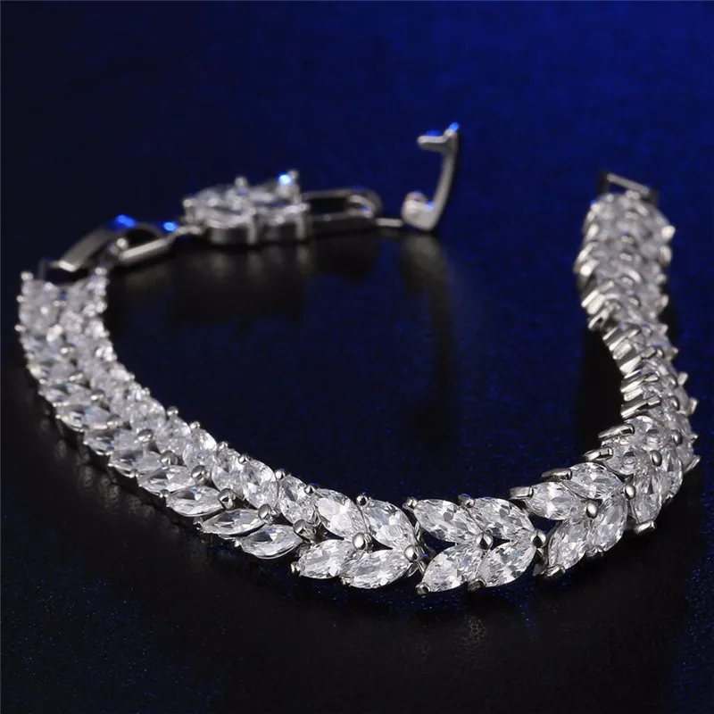Женский браслет Vecalon Flower bijoux из фианита AAAAA белого золота с кристаллами свадебные