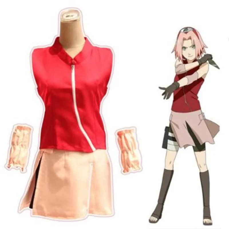 Аниме Наруто для девочек маскарадный костюм Харуно Сакура красные топы шорты