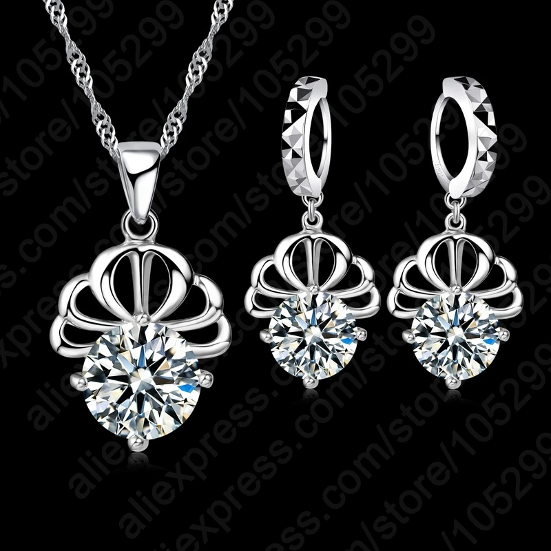 Elegant Cubic Zirconia New Earrings Pendant Necklace Classic Wedding Dress 925 Sterling Silver Jewelry Sets Fast Shipping