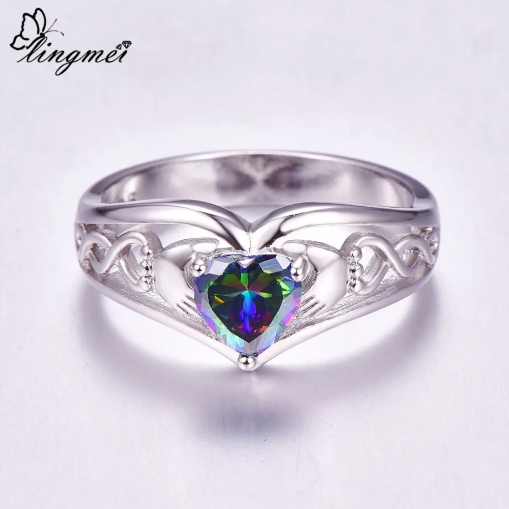 Lingmei Claddagh Стиль свадебное ювелирное изделие в виде сердца для женщин Мульти Цвет