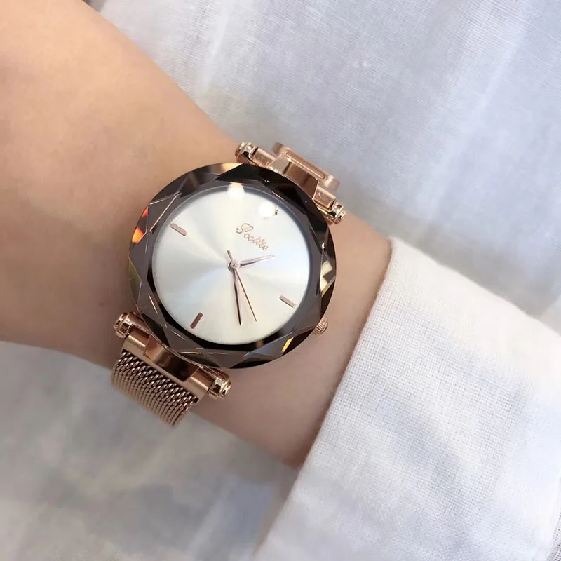 Rose Gold White Роскошные женские минималистичные часы, японские кварцевые часы из розового золота, Миланская петля, ремешок из нержавеющей стали, Reloj Mujer, наручные часы с магнитной застежкой - Цвет: Rose Gold White