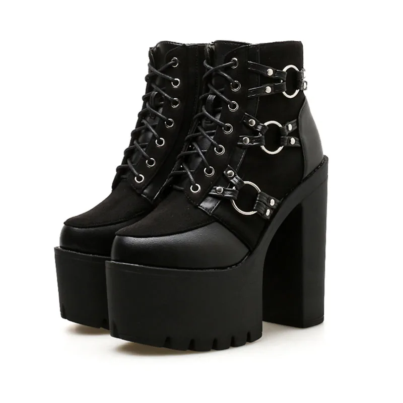 Женские ботильоны на высокой платформе кожаные ботинки со шнуровкой высоком